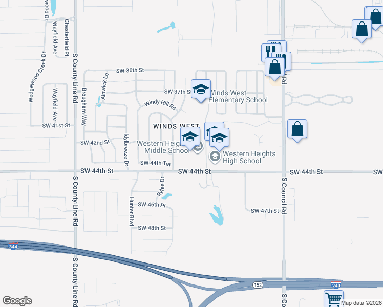 map of restaurants, bars, coffee shops, grocery stores, and more near 8401 Southwest 44th Street in Oklahoma City