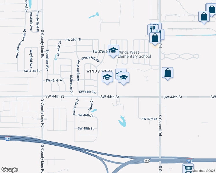 map of restaurants, bars, coffee shops, grocery stores, and more near 8401 Southwest 44th Street in Oklahoma City