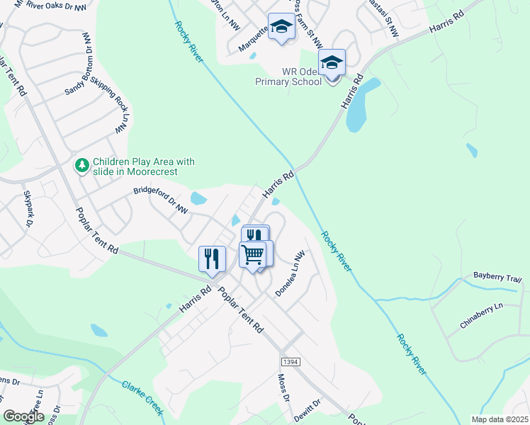 map of restaurants, bars, coffee shops, grocery stores, and more near 9988 Violet Cannon Drive Northwest in Concord
