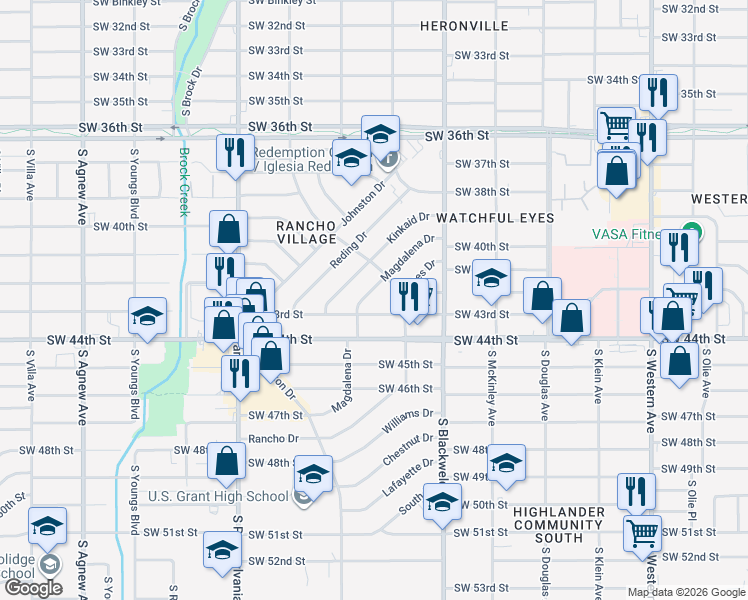 map of restaurants, bars, coffee shops, grocery stores, and more near 1410 Magdalena Drive in Oklahoma City