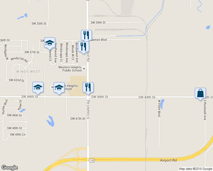 map of restaurants, bars, coffee shops, grocery stores, and more near 7701 Southwest 44th Street in Oklahoma City