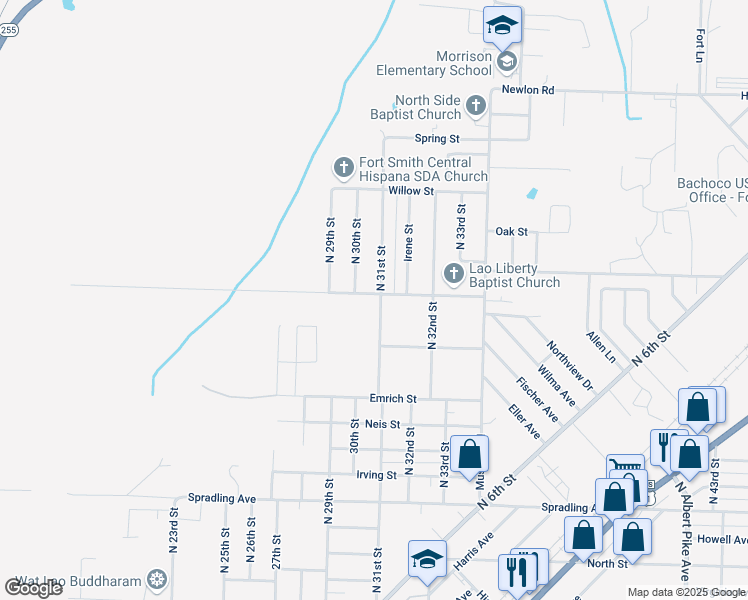 map of restaurants, bars, coffee shops, grocery stores, and more near 4501 North 31st Street in Fort Smith
