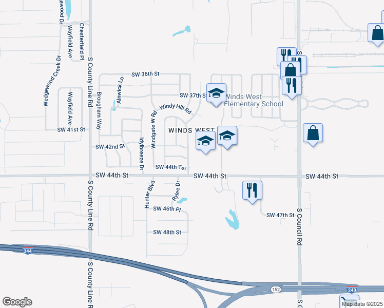 map of restaurants, bars, coffee shops, grocery stores, and more near 8500 Southwest 42nd Street in Oklahoma City