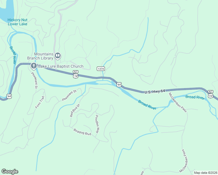 map of restaurants, bars, coffee shops, grocery stores, and more near 365 Red Bird Drive in Lake Lure