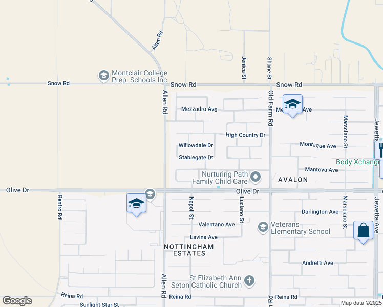 map of restaurants, bars, coffee shops, grocery stores, and more near 12702 Stablegate Drive in Bakersfield