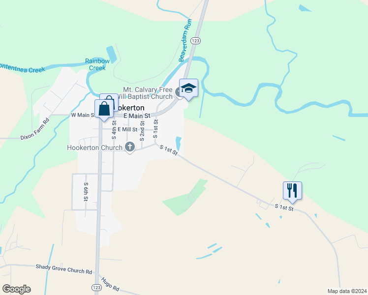 map of restaurants, bars, coffee shops, grocery stores, and more near 295 Morris Bbq Road in Hookerton