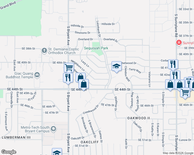 map of restaurants, bars, coffee shops, grocery stores, and more near 3213 Neighbors Lane in Del City