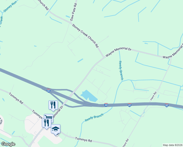 map of restaurants, bars, coffee shops, grocery stores, and more near 3668 Wayne Memorial Drive in Goldsboro