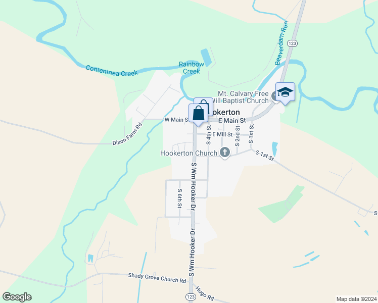 map of restaurants, bars, coffee shops, grocery stores, and more near Barbara Hooker Road in Hookerton