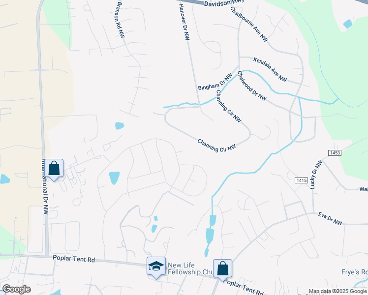 map of restaurants, bars, coffee shops, grocery stores, and more near 615 Holly Grove Court NW in Concord