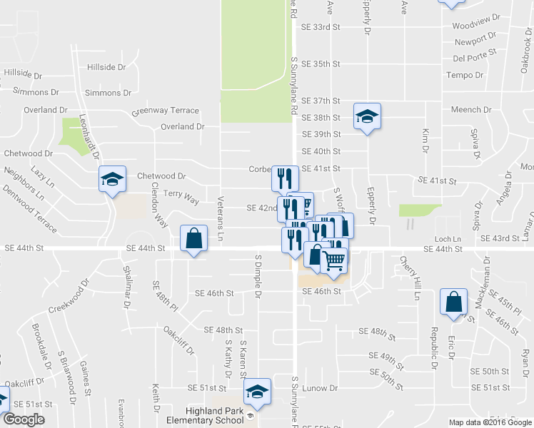 map of restaurants, bars, coffee shops, grocery stores, and more near 4208 Southeast 42nd Street in Del City