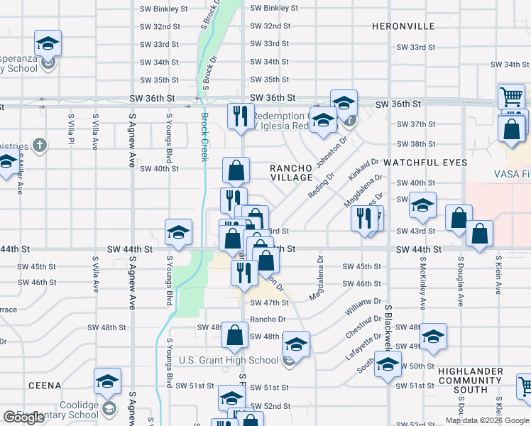 map of restaurants, bars, coffee shops, grocery stores, and more near 1631 Johnston Drive in Oklahoma City