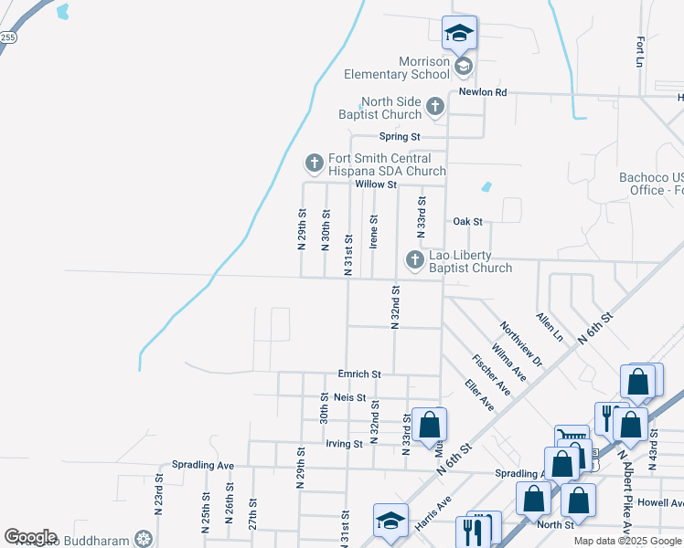 map of restaurants, bars, coffee shops, grocery stores, and more near 4501 North 31st Street in Fort Smith