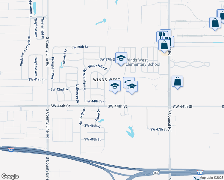map of restaurants, bars, coffee shops, grocery stores, and more near 8425 Southwest 44th Street in Oklahoma City