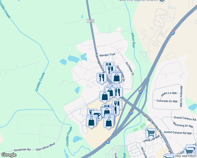 map of restaurants, bars, coffee shops, grocery stores, and more near 6118 Fernwood Drive in Concord