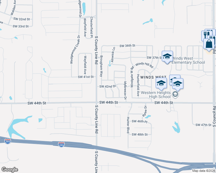 map of restaurants, bars, coffee shops, grocery stores, and more near 8805 Southwest 42nd Street in Oklahoma City