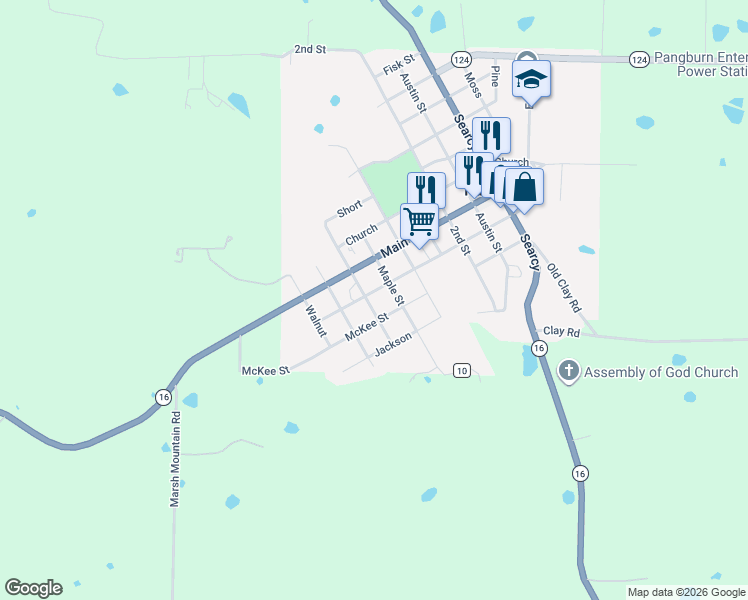 map of restaurants, bars, coffee shops, grocery stores, and more near 400 Torrence Street in Pangburn