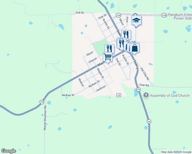 map of restaurants, bars, coffee shops, grocery stores, and more near 400 Torrence Street in Pangburn