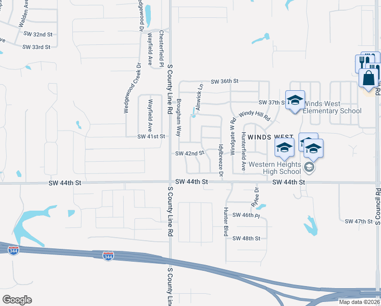 map of restaurants, bars, coffee shops, grocery stores, and more near 8805 Southwest 42nd Street in Oklahoma City