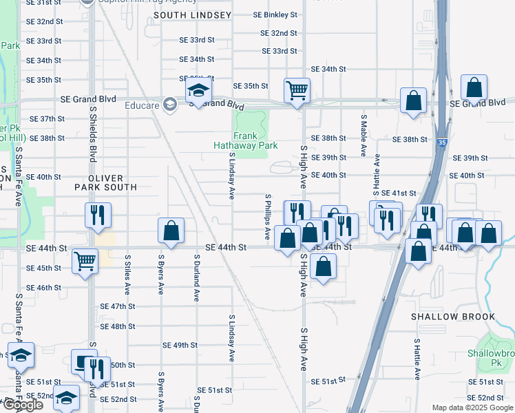 map of restaurants, bars, coffee shops, grocery stores, and more near 800 Southeast 42nd Street in Oklahoma City