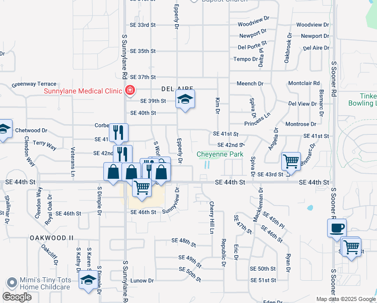 map of restaurants, bars, coffee shops, grocery stores, and more near 4329 Suntane Road in Oklahoma City