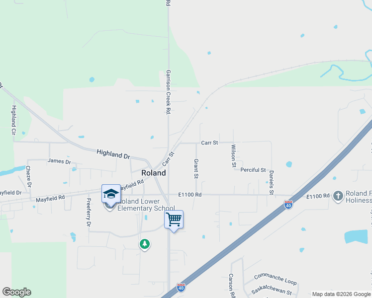 map of restaurants, bars, coffee shops, grocery stores, and more near 300 Carr Street in Roland