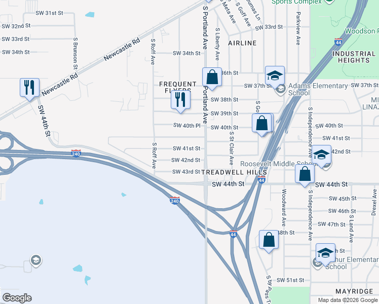 map of restaurants, bars, coffee shops, grocery stores, and more near 3709 Southwest 42nd Street in Oklahoma City