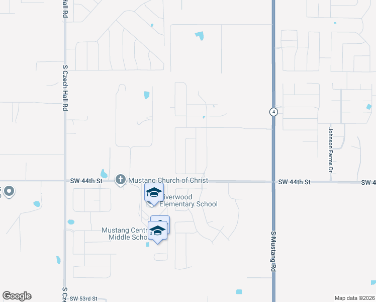 map of restaurants, bars, coffee shops, grocery stores, and more near 11801 Southwest 44th Street in Mustang