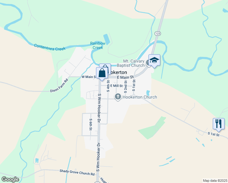 map of restaurants, bars, coffee shops, grocery stores, and more near 210 3rd Street in Hookerton