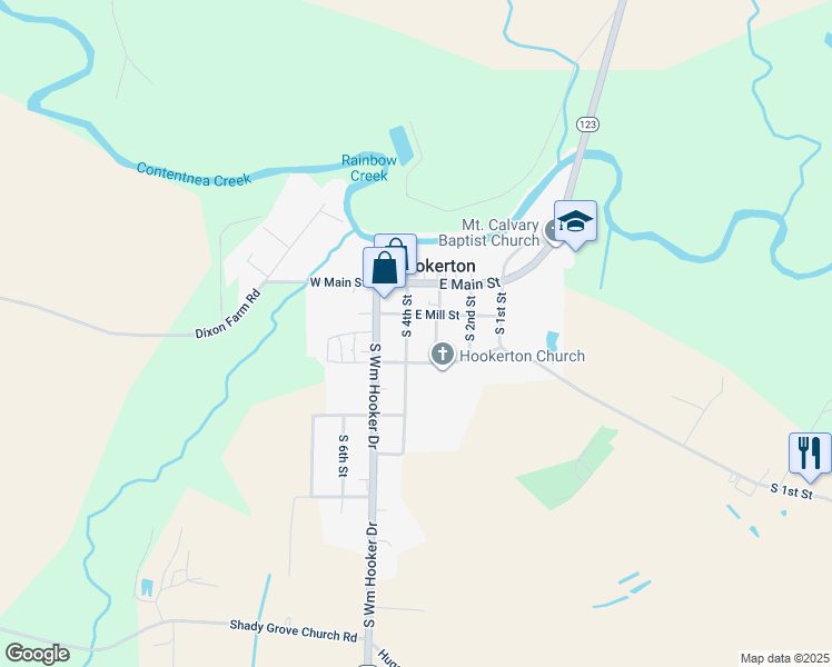 map of restaurants, bars, coffee shops, grocery stores, and more near 209 South 4th Street in Hookerton