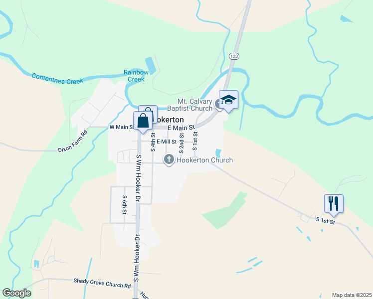 map of restaurants, bars, coffee shops, grocery stores, and more near 207 South 2nd Street in Hookerton