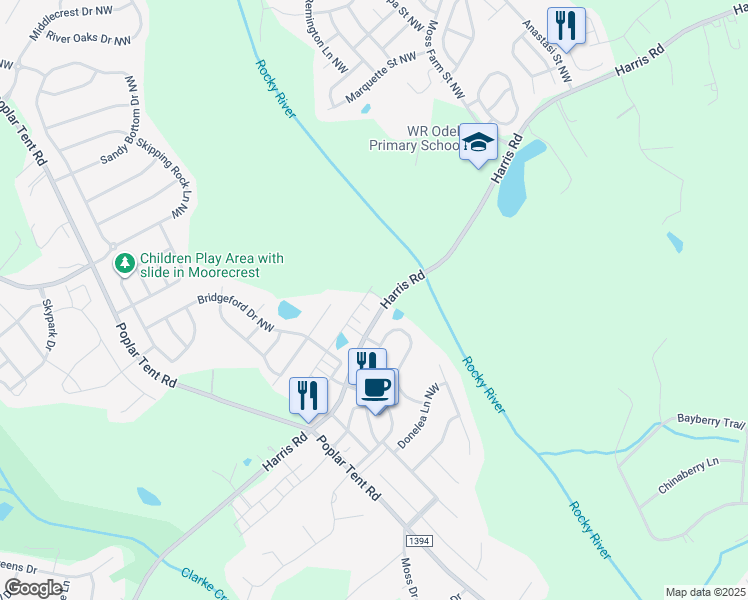 map of restaurants, bars, coffee shops, grocery stores, and more near 9988 Violet Cannon Drive Northwest in Concord