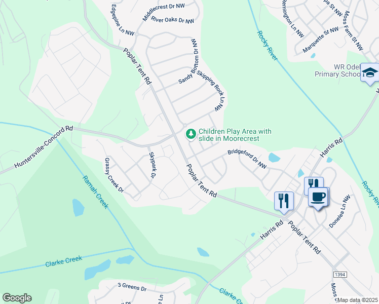 map of restaurants, bars, coffee shops, grocery stores, and more near 619 Martha's View Drive Northwest in Huntersville