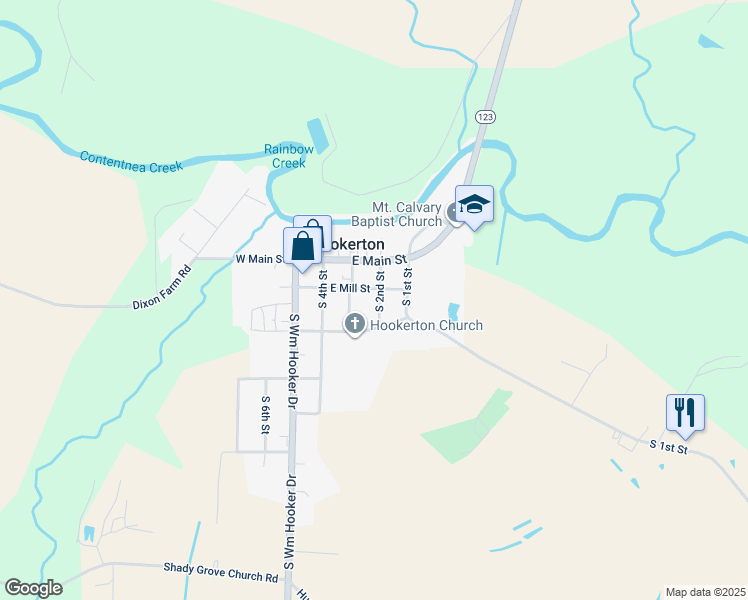 map of restaurants, bars, coffee shops, grocery stores, and more near 314 East Mill Street in Hookerton