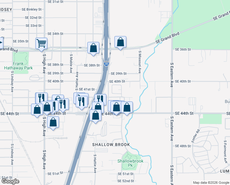 map of restaurants, bars, coffee shops, grocery stores, and more near 4312 South I- 35 Service Road in Oklahoma City