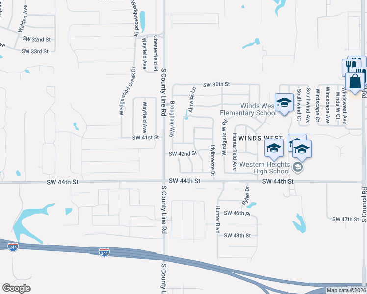 map of restaurants, bars, coffee shops, grocery stores, and more near 8805 Southwest 42nd Street in Oklahoma City