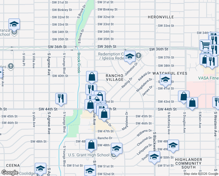 map of restaurants, bars, coffee shops, grocery stores, and more near 1631 Johnston Drive in Oklahoma City
