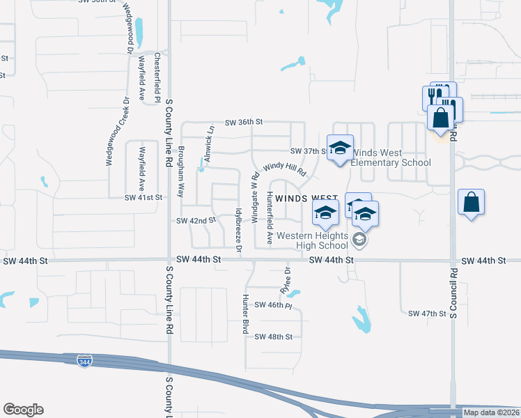 map of restaurants, bars, coffee shops, grocery stores, and more near 4013 Windgate West Road in Oklahoma City
