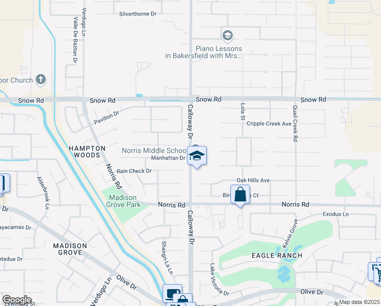 map of restaurants, bars, coffee shops, grocery stores, and more near 6940 Calloway Drive in Bakersfield
