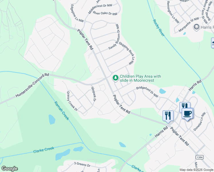 map of restaurants, bars, coffee shops, grocery stores, and more near 17635 Huntersville-Concord Road in Huntersville