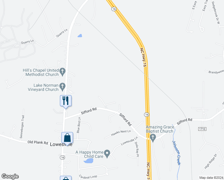map of restaurants, bars, coffee shops, grocery stores, and more near 7083 Sifford Road in Stanley