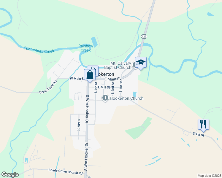 map of restaurants, bars, coffee shops, grocery stores, and more near 314 East Mill Street in Hookerton