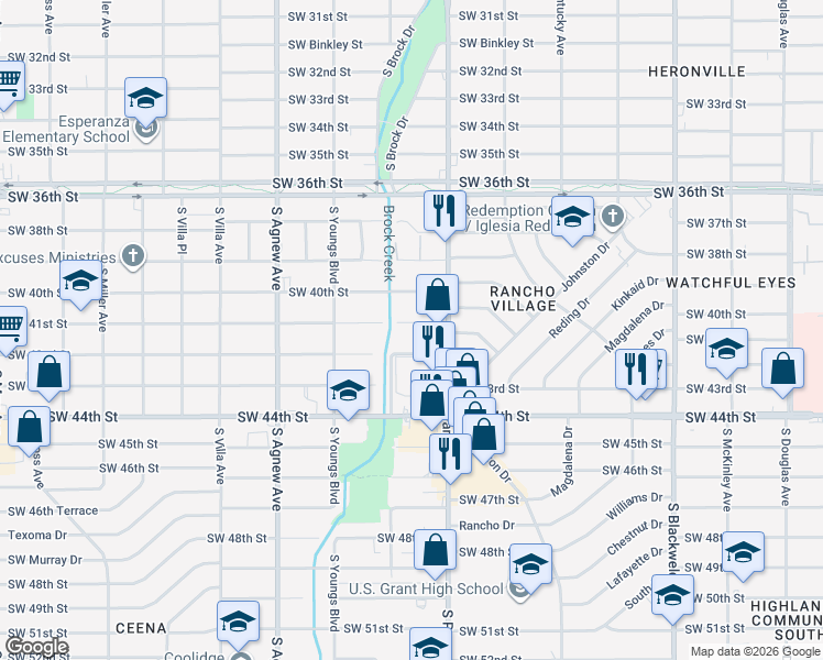 map of restaurants, bars, coffee shops, grocery stores, and more near 2133 Southwest 41st Street in Oklahoma City