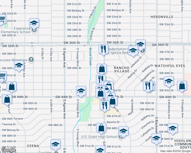 map of restaurants, bars, coffee shops, grocery stores, and more near 2133 Southwest 41st Street in Oklahoma City