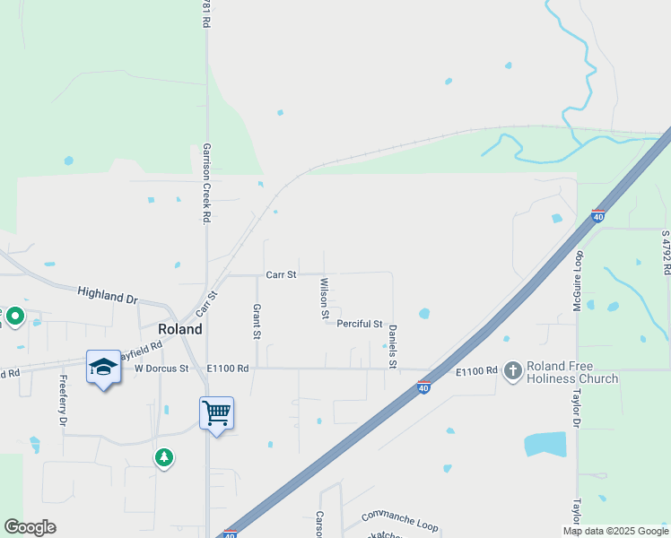 map of restaurants, bars, coffee shops, grocery stores, and more near 506 Carr Street in Roland