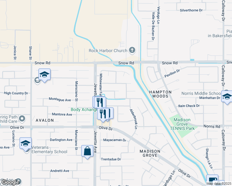 map of restaurants, bars, coffee shops, grocery stores, and more near 11110 Dawson Falls Avenue in Bakersfield