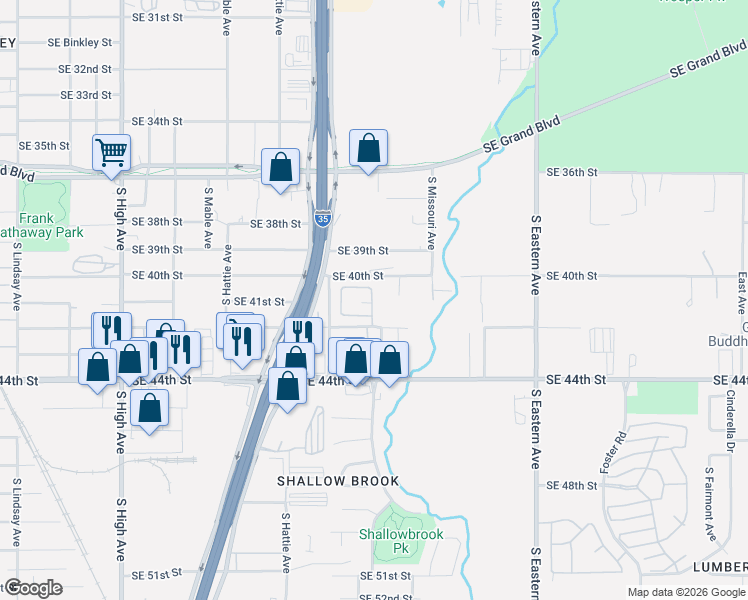 map of restaurants, bars, coffee shops, grocery stores, and more near 1608 Southeast 40th Street in Oklahoma City