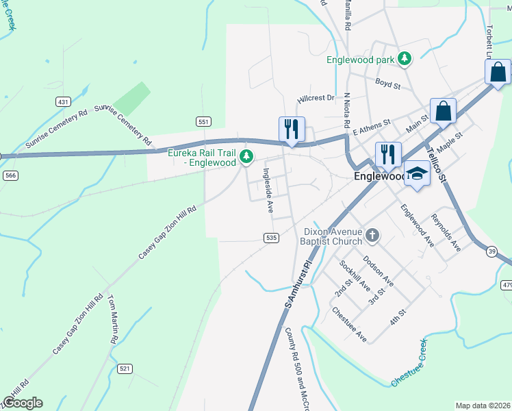 map of restaurants, bars, coffee shops, grocery stores, and more near 311 Ferguson Street in Englewood