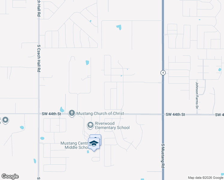 map of restaurants, bars, coffee shops, grocery stores, and more near 11637 Southwest 41st Street in Mustang