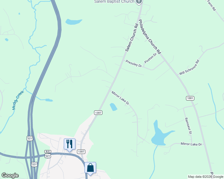 map of restaurants, bars, coffee shops, grocery stores, and more near 2361 Salem Church Road in Lincolnton